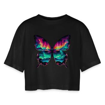 Butterfly - Women’s Oversized Cropped T-Shirt - black - Front - AI Model Female 172 light (172cm)