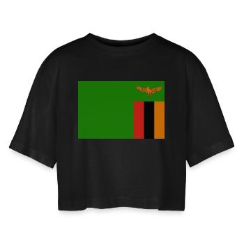 Sambia - Frauen Oversized Cropped T-Shirt - Schwarz - Vorne - AI Model Female 172 light (172cm)