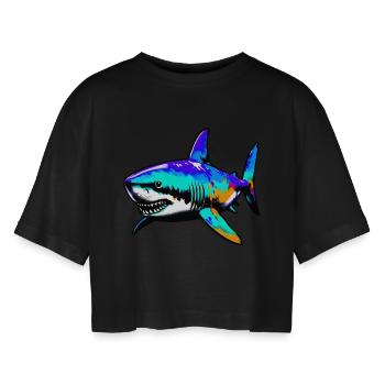 Hai - Frauen Oversized Cropped T-Shirt - Schwarz - Vorne - AI Model Female 172 light (172cm)