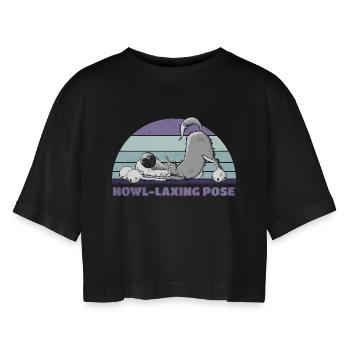 Wolf Yoga Howl-Laxing Pose - Frauen Oversized Cropped T-Shirt - Schwarz - Vorne - AI Model Female 172 light (172cm)