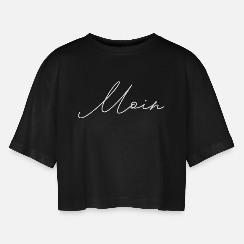 Moin – white side - Women’s Oversized Cropped T-Shirt - black