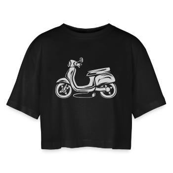 Electric Scooter Illustration - E Moped Driver - Women’s Oversized Cropped T-Shirt - black - Front - AI Model Female 172 light (172cm)