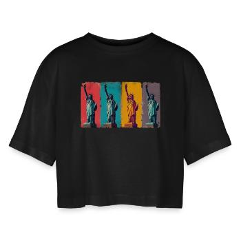 Freiheitsstatue USA Pop Art Patriotisch Warhol - Frauen Oversized Cropped T-Shirt - Schwarz - Vorne - AI Model Female 172 light (172cm)
