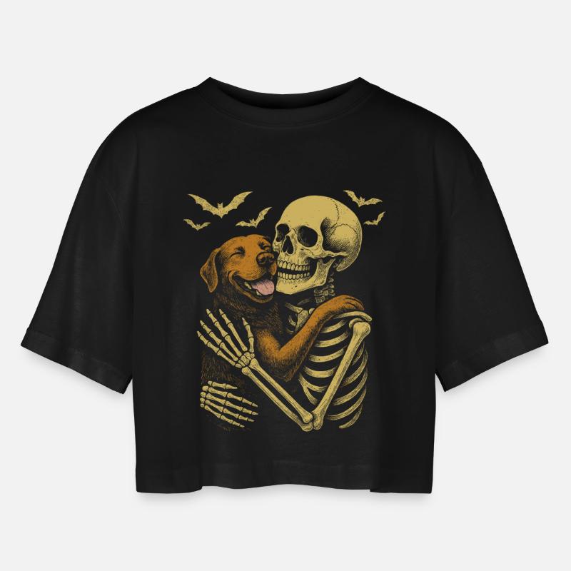 Skeleton Cuddle Labrador Retriever - Women’s Oversized Cropped T-Shirt - black