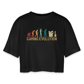 Gaming Evolution Kunstwerk - Frauen Oversized Cropped T-Shirt - Schwarz - Vorne - AI Model Female 172 light (172cm)