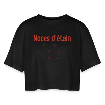 Noces d'étain 10e anniversaire de mariage - T-shirt court oversize Femme - noir - Devant - AI Model Female 172 light (172cm)
