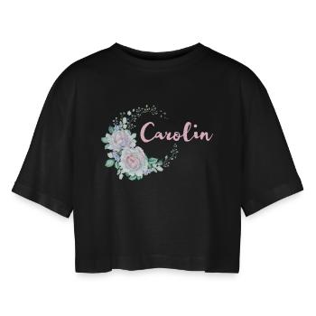 Für Carolin - Frauen Oversized Cropped T-Shirt - Schwarz - Vorne - AI Model Female 172 light (172cm)