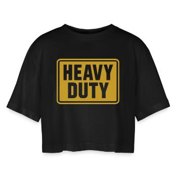 Heavy Duty Construction Warning Sign - Women’s Oversized Cropped T-Shirt - black - Front - AI Model Female 172 light (172cm)
