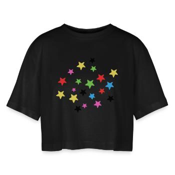 Explosion d’étoiles colorées sur tissu - T-shirt court oversize Femme - noir - Devant - AI Model Female 172 light (172cm)