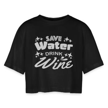 Save water drink wine - Frauen Oversized Cropped T-Shirt - Schwarz - Vorne - AI Model Female 172 light (172cm)