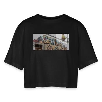 Sevilla Street Graffiti Flamenco - Frauen Oversized Cropped T-Shirt - Schwarz - Vorne - AI Model Female 172 light (172cm)