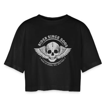 Rider Since 2003 - 22 Years of Speed & Freedom - Women’s Oversized Cropped T-Shirt - black - Front - AI Model Female 172 light (172cm)