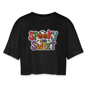 Motif d'Halloween effrayant et doux - T-shirt court oversize Femme - noir - Devant - AI Model Female 172 light (172cm)