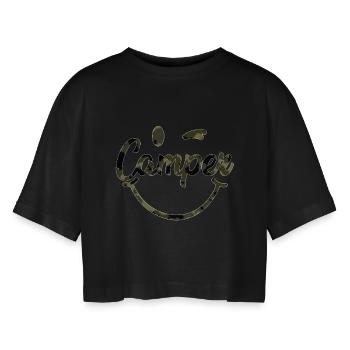 Camper Camouflage Smile - Women’s Oversized Cropped T-Shirt - black - Front - AI Model Female 172 light (172cm)