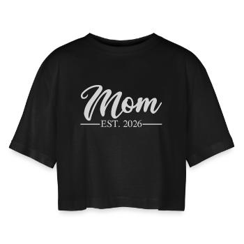 Mom Est 2026  - Frauen Oversized Cropped T-Shirt - Schwarz - Vorne - AI Model Female 172 light (172cm)
