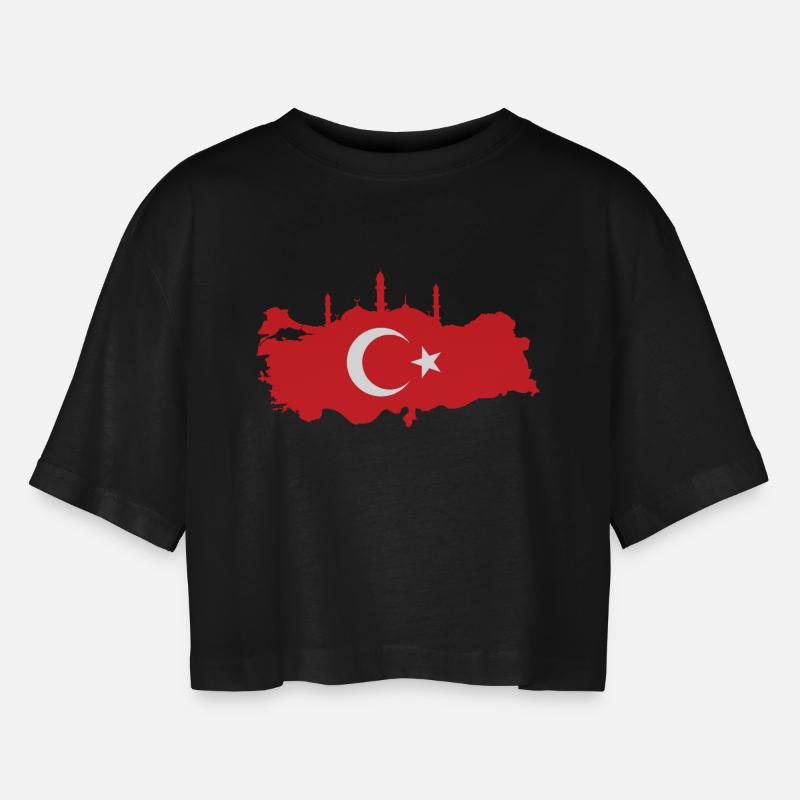 Turkish map with mosque silhouette - Women’s Oversized Cropped T-Shirt - black