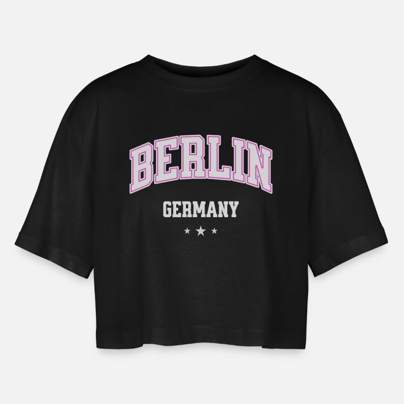 Berlin Pink Varsity Germany - Women’s Oversized Cropped T-Shirt - black