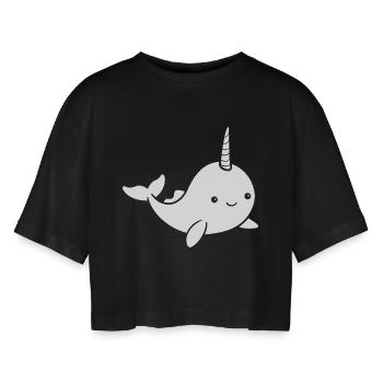 Narwal - Frauen Oversized Cropped T-Shirt - Schwarz - Vorne - AI Model Female 172 light (172cm)