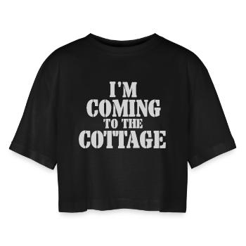 I'm coming to the cottage - weiß - Frauen Oversized Cropped T-Shirt - Schwarz - Vorne - AI Model Female 172 light (172cm)