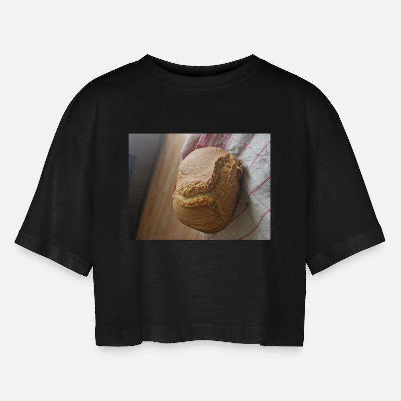 Golden crust rustic bread - Women’s Oversized Cropped T-Shirt - black