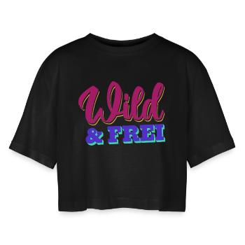 Wild & Frei - Frauen Oversized Cropped T-Shirt - Schwarz - Vorne - AI Model Female 172 light (172cm)