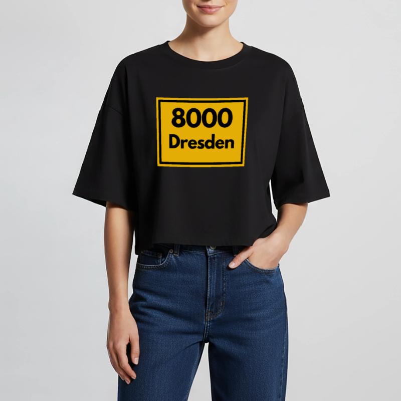 OLD POSTCODE POSTCODE RETRO 8000 DRESDEN ELBE Women’s Oversized Cropped T-Shirt