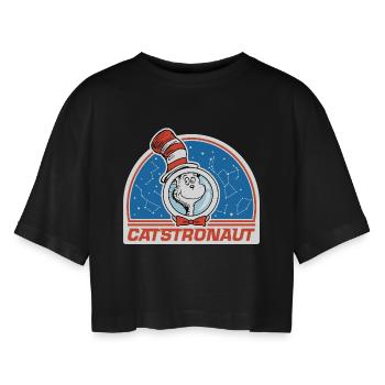 Le Chat Chapeauté Design Catstronaute - T-shirt court oversize Femme - noir - Devant - AI Model Female 172 light (172cm)