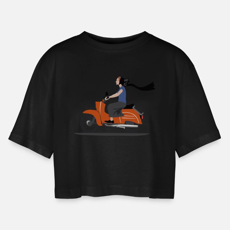SERBSKA HOLCA MOPED - Women’s Oversized Cropped T-Shirt - black