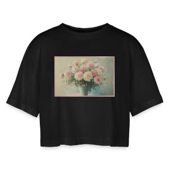 Delicate pastel floral bouquet - Women’s Oversized Cropped T-Shirt - black - Front - AI Model Female 172 light (172cm)