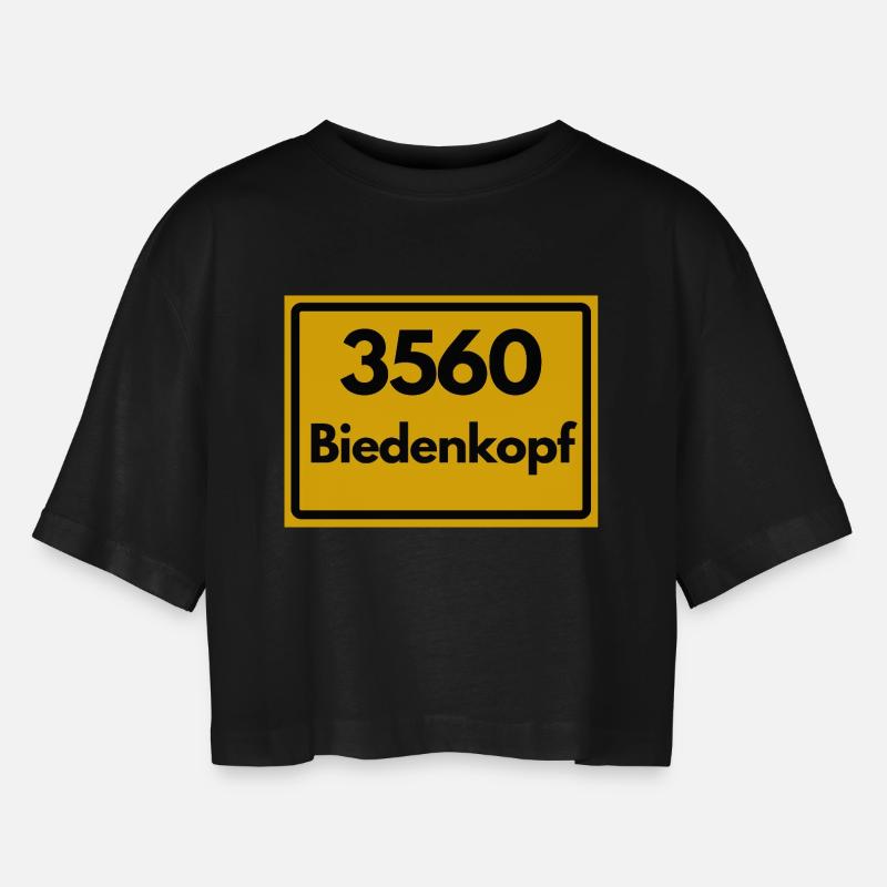 OLD POSTCODE POSTCODE RETRO 3560 BIEDENKOPF - Women’s Oversized Cropped T-Shirt - black