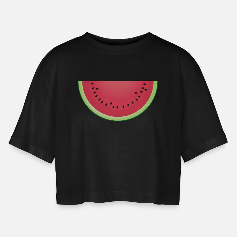 Juicy Watermelon Slice - Women’s Oversized Cropped T-Shirt - black