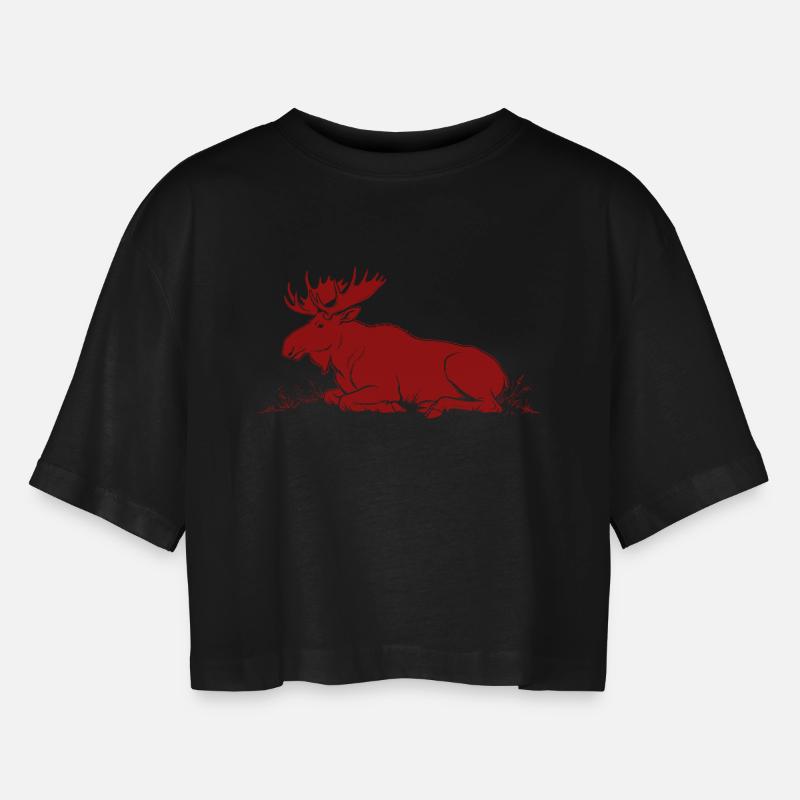 Elg - Oversize cropped T-skjorte for kvinner - svart