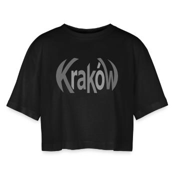 Krakau, Krakow Schriftzug  - Frauen Oversized Cropped T-Shirt - Schwarz - Vorne - AI Model Female 172 light (172cm)