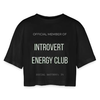 Introvert Energy Club - Lustig Social Battery Low - Women’s Oversized Cropped T-Shirt - black - Front - AI Model Female 172 light (172cm)