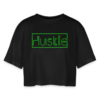 Futuristischer Neon-Hintergrunddruck - Frauen Oversized Cropped T-Shirt - Schwarz - Vorne - AI Model Female 172 light (172cm)