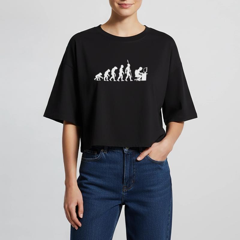 Computer PC Evolution Computer Scientist Programmer Women’s Oversized Cropped T-Shirt