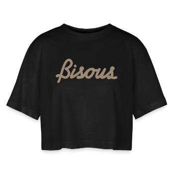 Bisous – Un mot doux à porter - T-shirt court oversize Femme - noir - Devant - AI Model Female 172 light (172cm)