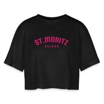 St. Moritz - Suisse - Switzerland - Swiss - Women’s Oversized Cropped T-Shirt - black - Front - AI Model Female 172 light (172cm)