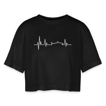 Shark heartbeat white - Women’s Oversized Cropped T-Shirt - black - Front - AI Model Female 172 light (172cm)