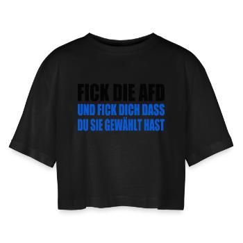 Fuck the AfD - Women’s Oversized Cropped T-Shirt - black - Front - AI Model Female 172 light (172cm)
