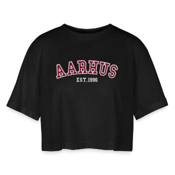 Aarhus Est. 1996 - Women’s Oversized Cropped T-Shirt - black - Front - AI Model Female 172 light (172cm)