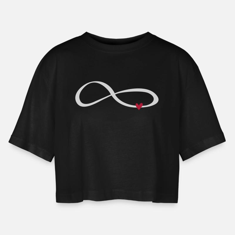 Heart infinity infinity symbol gift love - Women’s Oversized Cropped T-Shirt - black