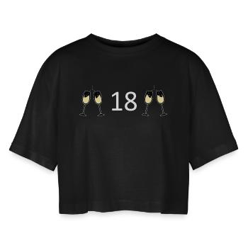 18.Geburtstag 18 Jahre Jubiläum 18 Zahl 18 weiß - Frauen Oversized Cropped T-Shirt - Schwarz - Vorne - AI Model Female 172 light (172cm)