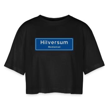 Hilversum Ortsschild - Frauen Oversized Cropped T-Shirt - Schwarz - Vorne - AI Model Female 172 light (172cm)