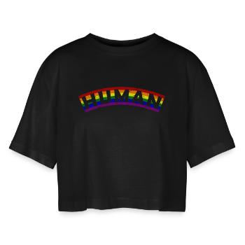 Human Pride Flag Design - Frauen Oversized Cropped T-Shirt - Schwarz - Vorne - AI Model Female 172 light (172cm)