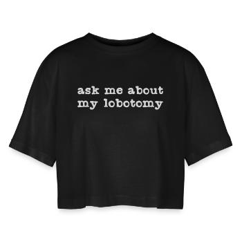 Provokante Textgrafik Retro-Stil - Frauen Oversized Cropped T-Shirt - Schwarz - Vorne - AI Model Female 172 light (172cm)