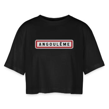 Panneau d'entrée de ville de Angoulême, Charente, - T-shirt court oversize Femme - noir - Devant - AI Model Female 172 light (172cm)