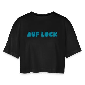 Auf Lock - Frauen Oversized Cropped T-Shirt - Schwarz - Vorne - AI Model Female 172 light (172cm)