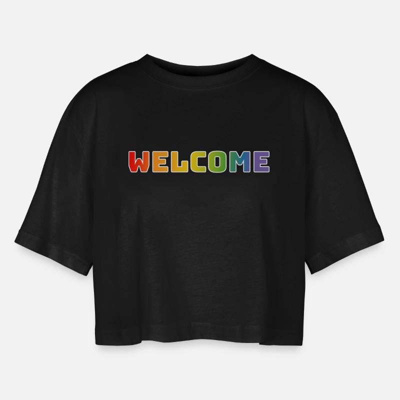 Rainbow welcome white - Women’s Oversized Cropped T-Shirt - black