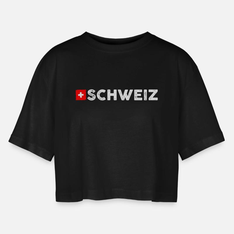 Schweiz flag - Women’s Oversized Cropped T-Shirt - black